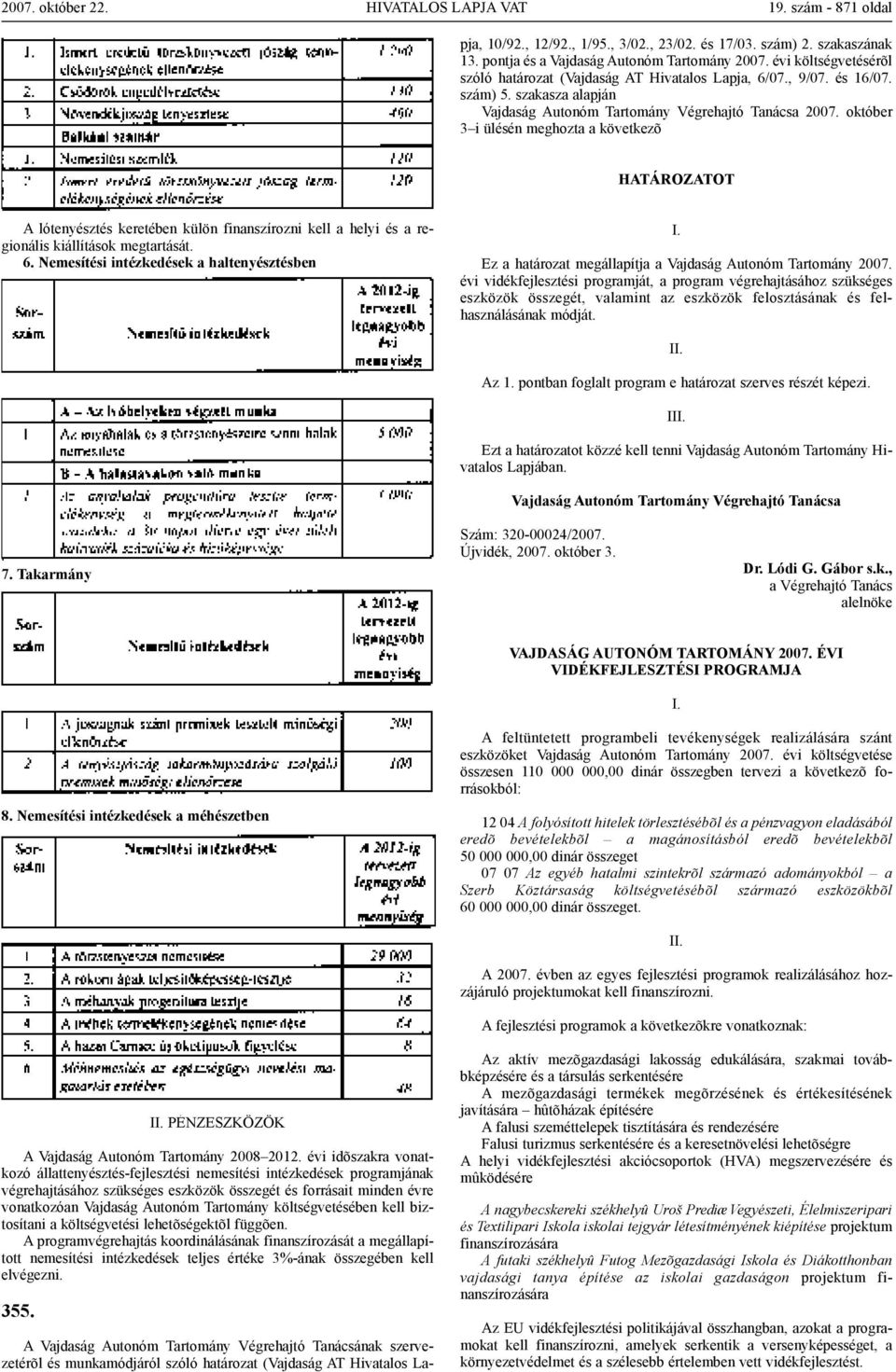 október 3 i ülésén meghozta a következõ A lótenyésztés keretében külön finanszírozni kell a helyi és a regionális kiállítások megtartását. 6.