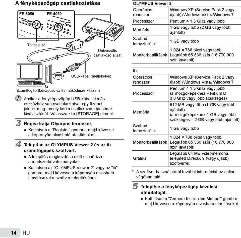 Kattintson a "Register" gombra, majd kövesse a képernyőn olvasható utasításokat. 4 Telepítse az OLYMPUS Viewer 2 és az ib számítógépes szoftvert.