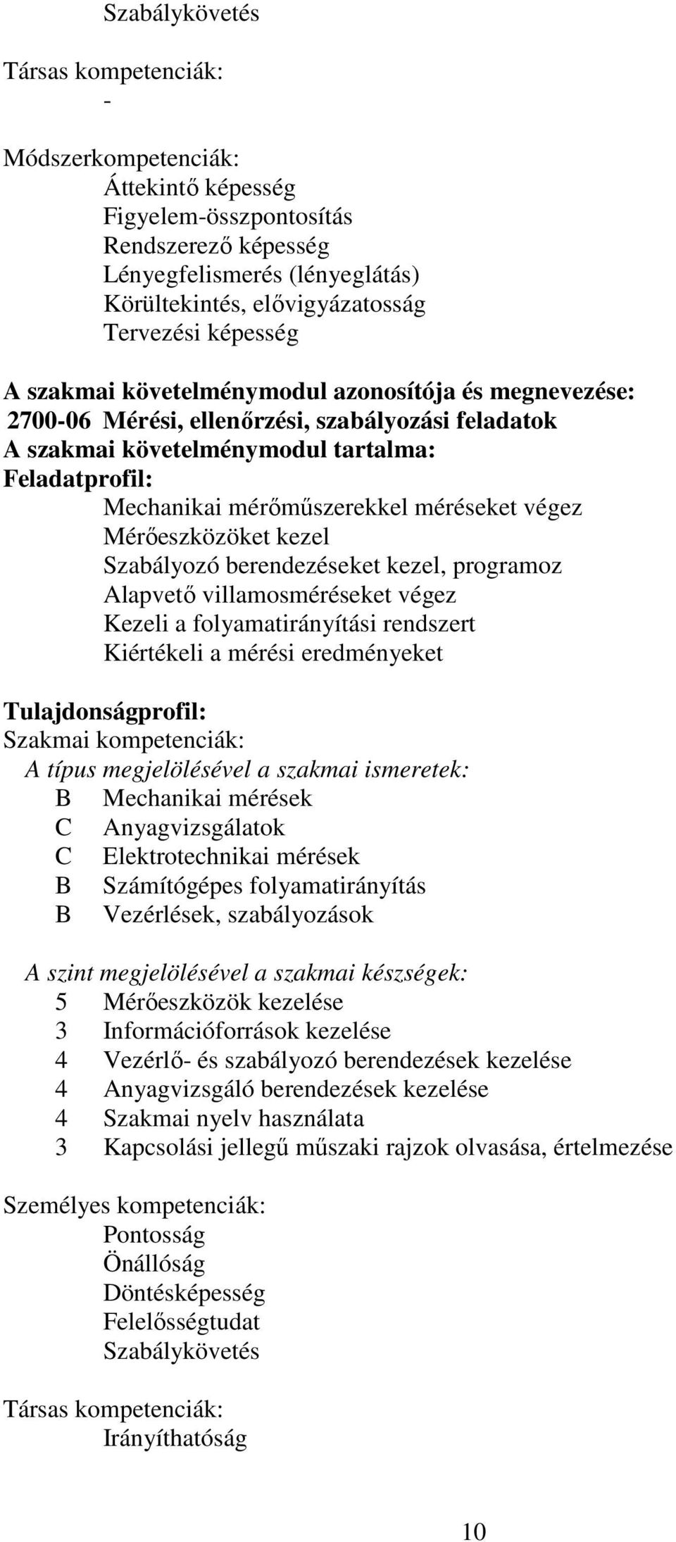 méréseket végez Mérőeszközöket kezel Szabályozó berendezéseket kezel, programoz Alapvető villamosméréseket végez Kezeli a folyamatirányítási rendszert Kiértékeli a mérési eredményeket