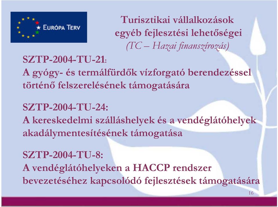 SZTP-2004-TU-24: A kereskedelmi szálláshelyek és a vendéglátóhelyek akadálymentesítésének