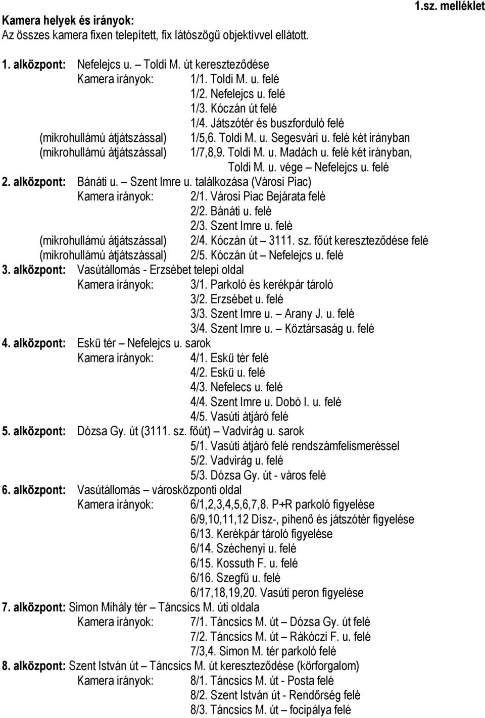 két irányban, Toldi M. u. vége Nefelejcs u. 2. alközpont: Bánáti u. Szent Imre u. találkozása (Városi Piac) 2/1. Városi Piac Bejárata 2/2. Bánáti u. 2/3. Szent Imre u. (mikrohullámú átjátszással) 2/4.