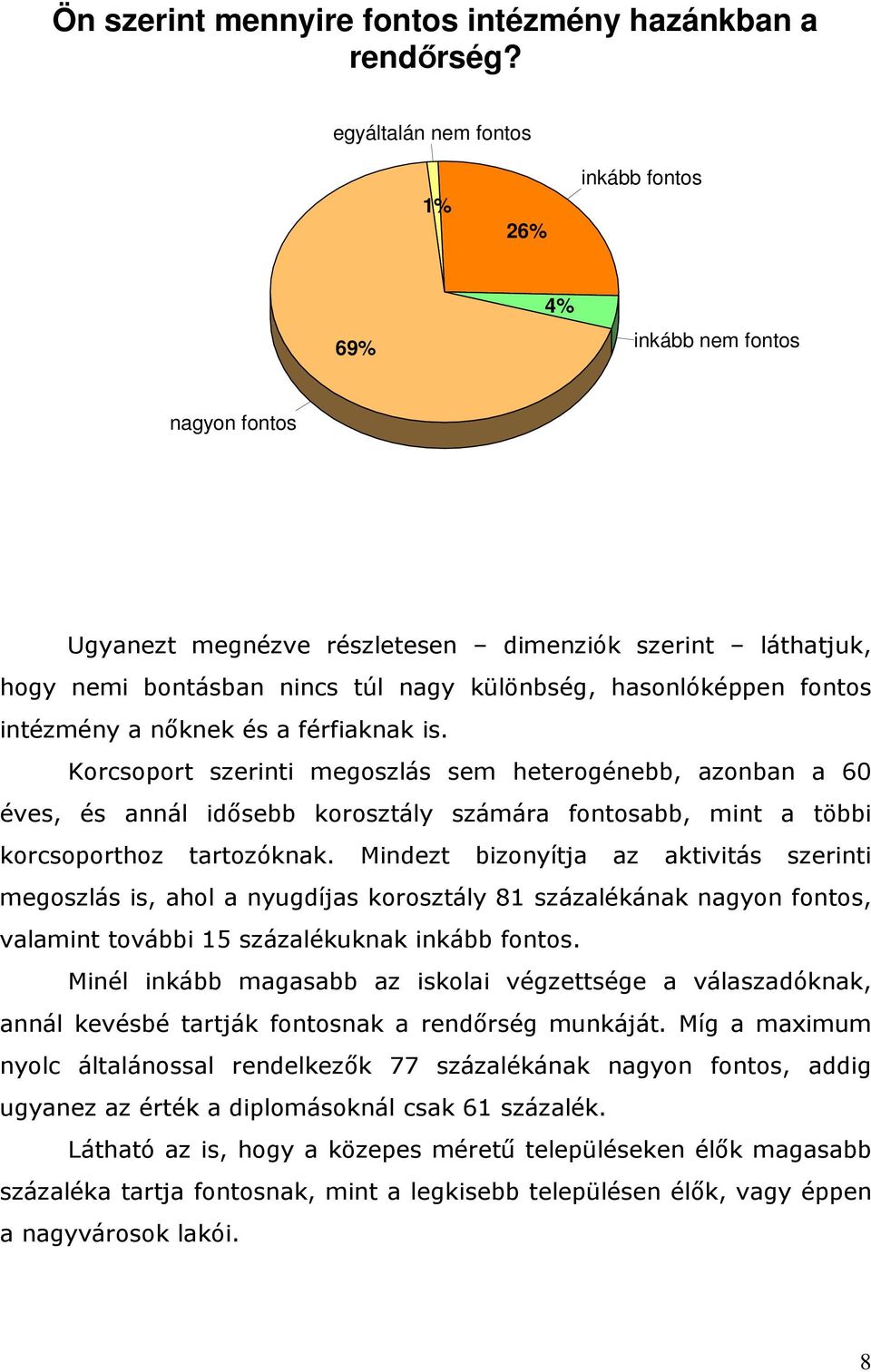 fontos intézmény a nőknek és a férfiaknak is. Korcsoport szerinti megoszlás sem heterogénebb, azonban a 60 éves, és annál idősebb korosztály számára fontosabb, mint a többi korcsoporthoz tartozóknak.