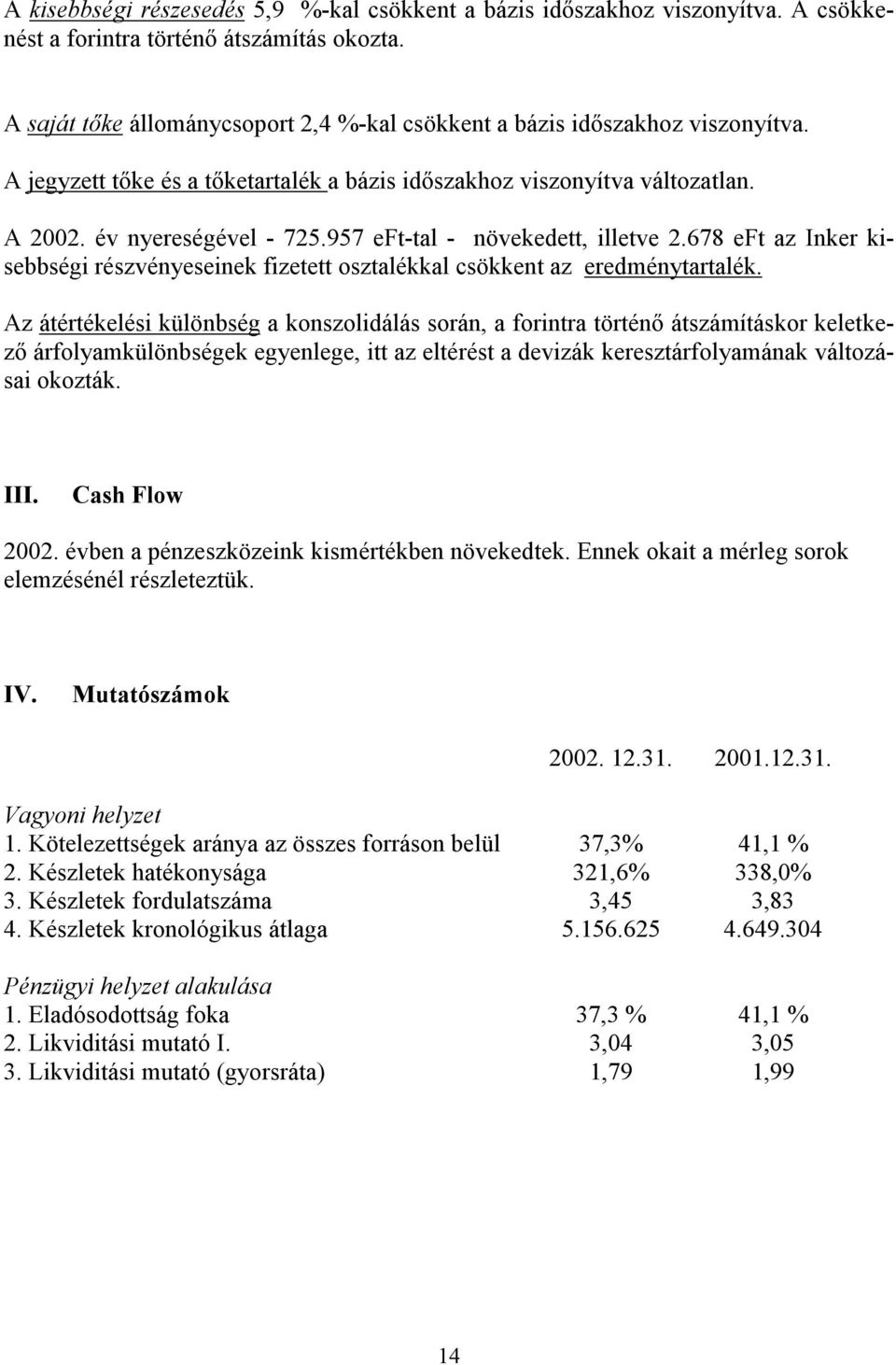 957 eft-tal - növekedett, illetve 2.678 eft az Inker kisebbségi részvényeseinek fizetett osztalékkal csökkent az eredménytartalék.