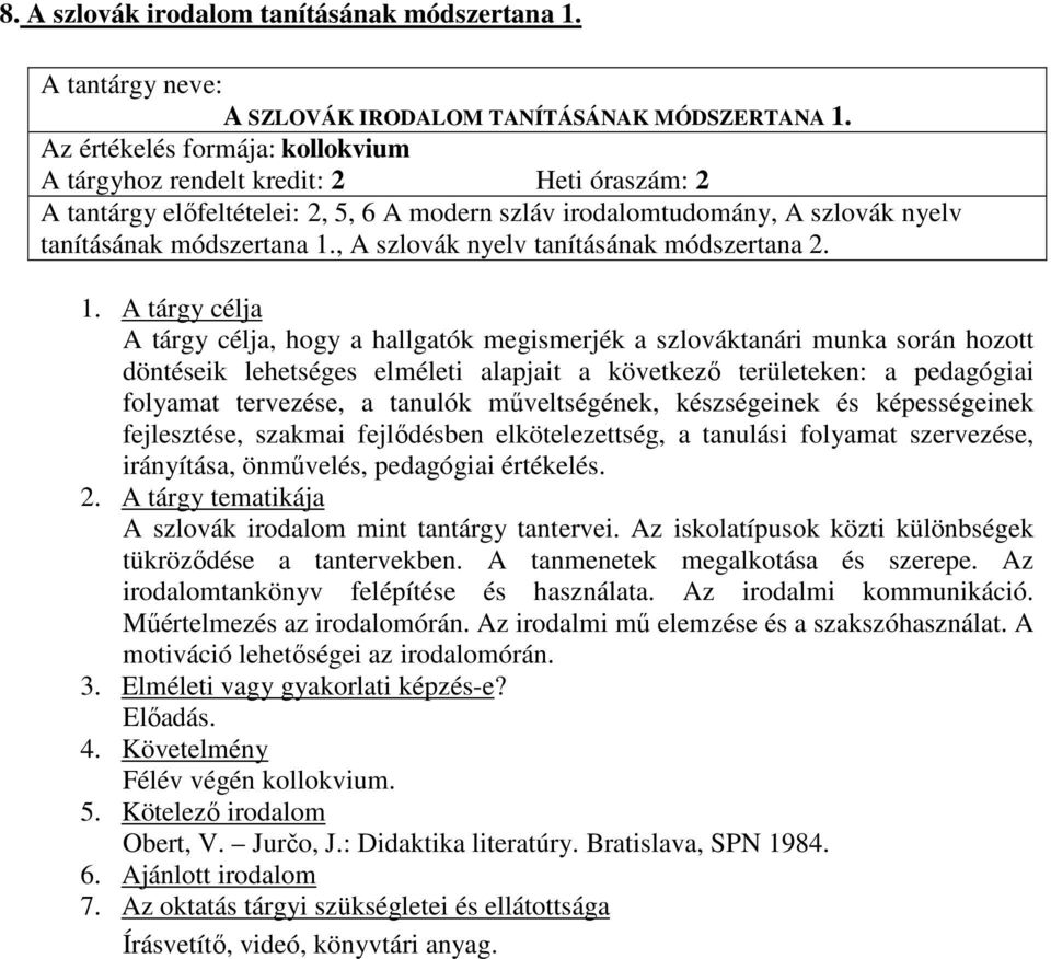 , A szlovák nyelv tanításának módszertana 2.