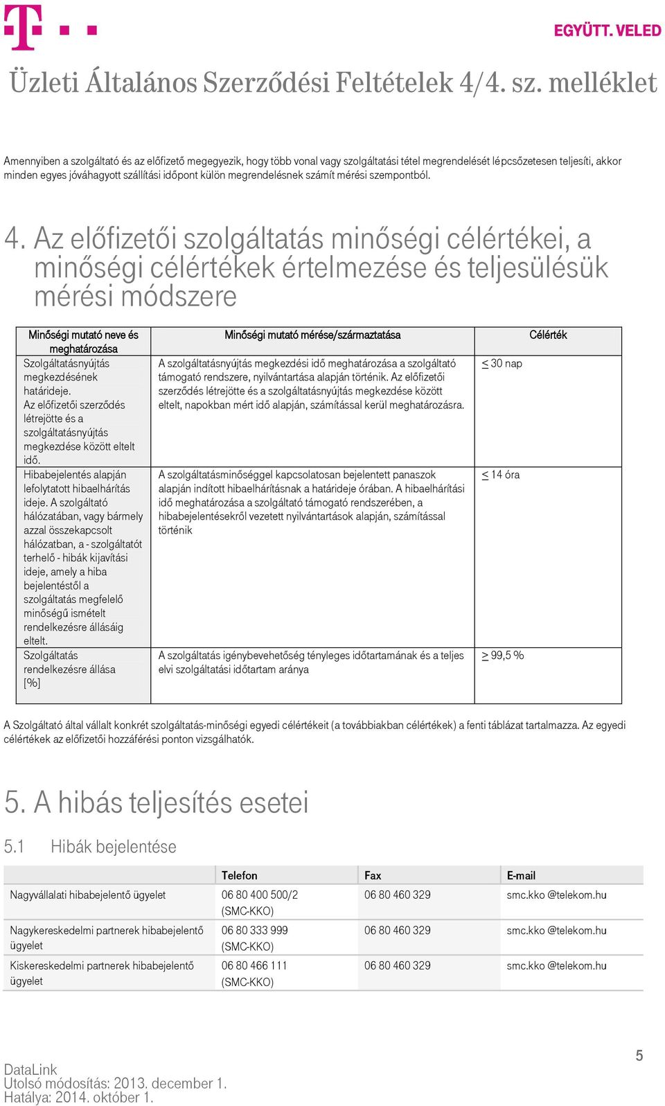 Az előfizetői szolgáltatás minőségi célértékei, a minőségi célértékek értelmezése és teljesülésük mérési módszere Minőségi mutató neve és meghatározása Szolgáltatásnyújtás megkezdésének határideje.