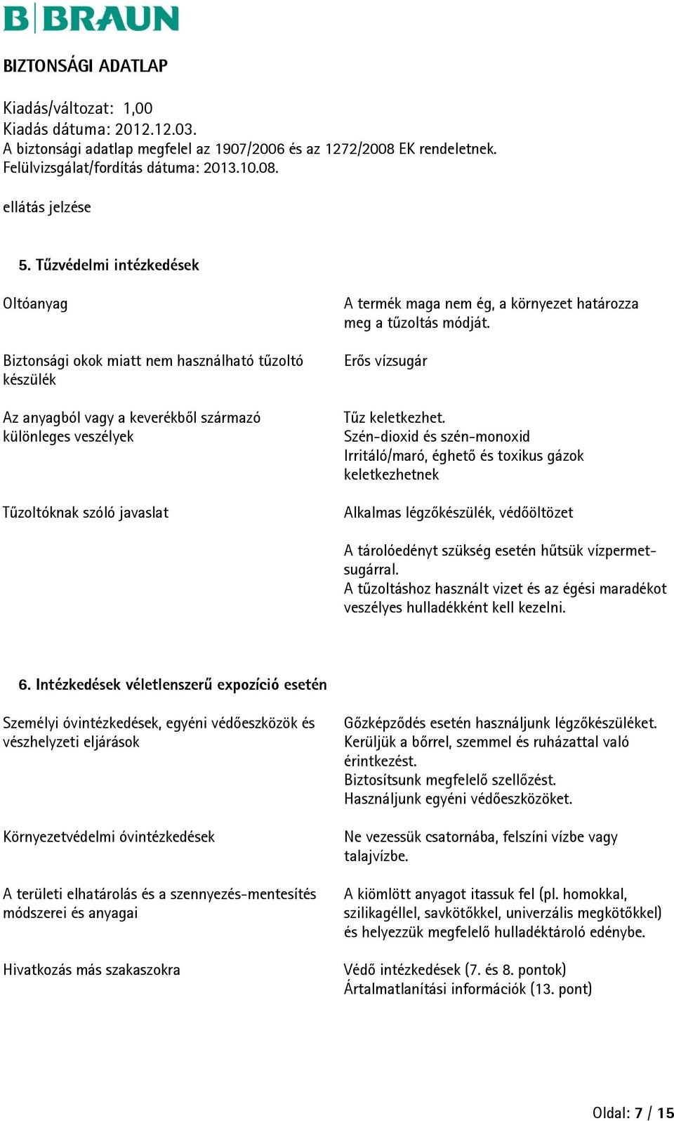 környezet határozza meg a tűzoltás módját. Erős vízsugár Tűz keletkezhet.