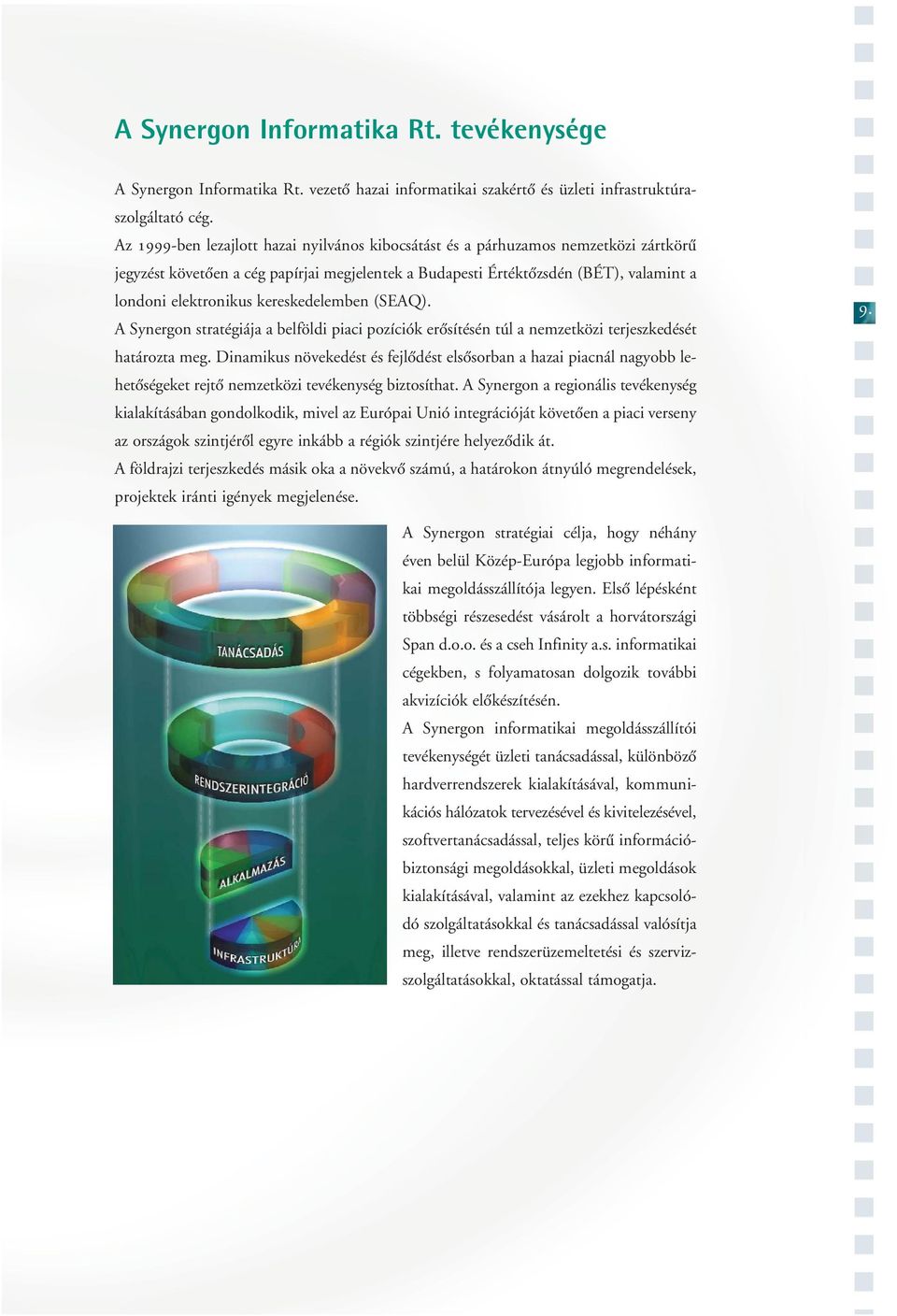 kereskedelemben (SEAQ). A Synergon stratégiája a belföldi piaci pozíciók erôsítésén túl a nemzetközi terjeszkedését határozta meg.