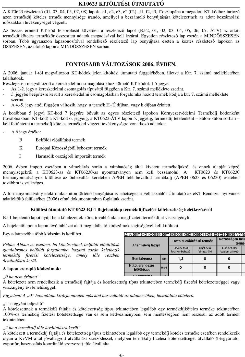 Az összes érintett KT-kód felsorolását követően a részletező lapot (BJ-2, 01, 02, 03, 04, 05, 06, 07, ÁTV) az adott termékdíjköteles termékkör összesített adatok megadásával kell lezárni.