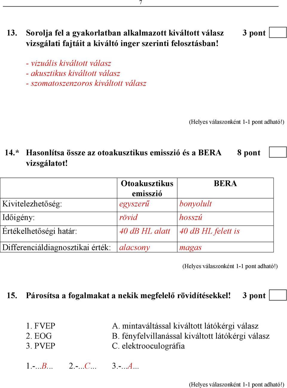 Otoakusztikus BERA emisszió Kivitelezhetıség: egyszerő bonyolult Idıigény: rövid hosszú Értékelhetıségi határ: 40 db HL alatt 40 db HL felett is Differenciáldiagnosztikai érték: