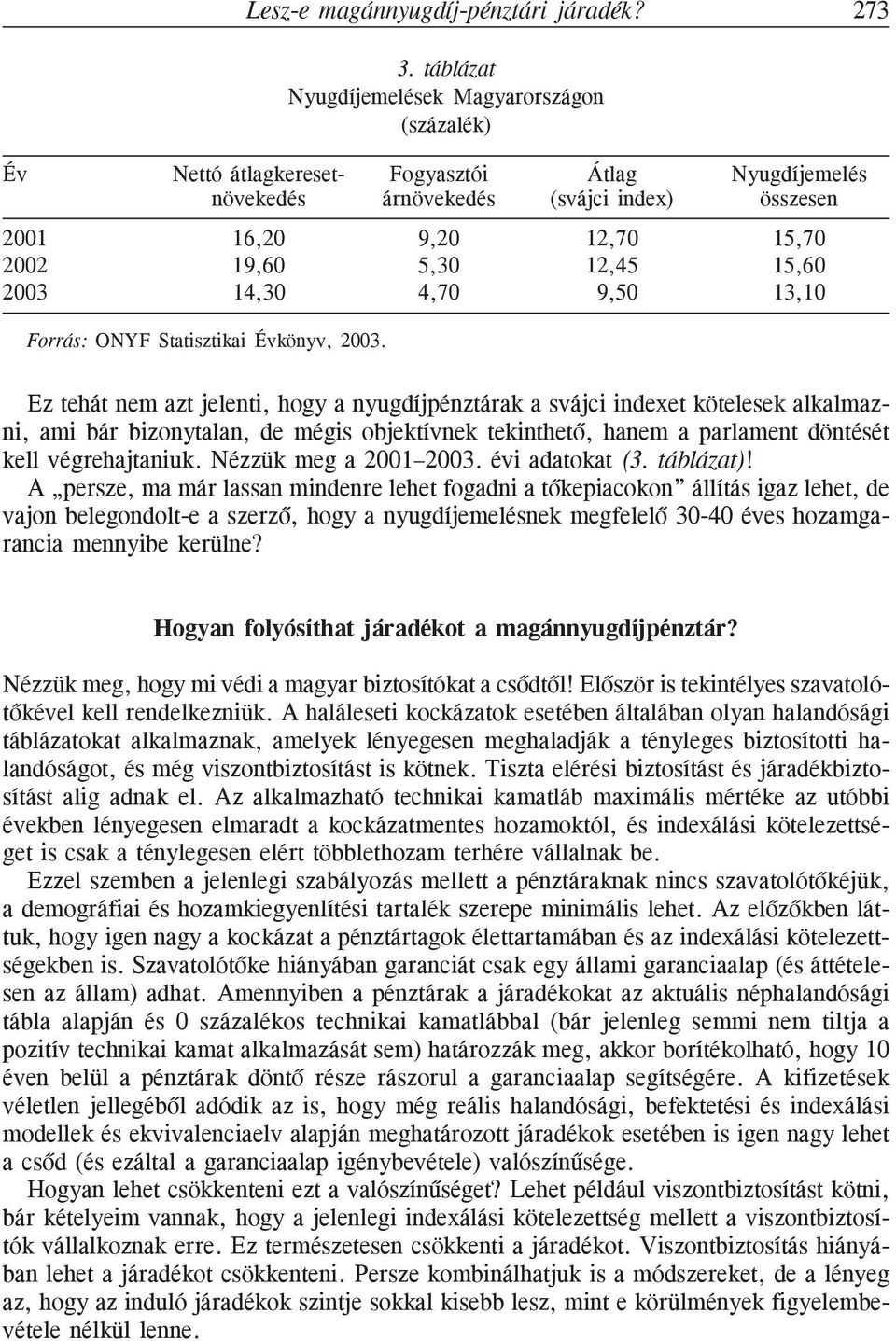 12,45 15,60 2003 14,30 4,70 9,50 13,10 Forrás: ONYF Statisztikai Évkönyv, 2003.