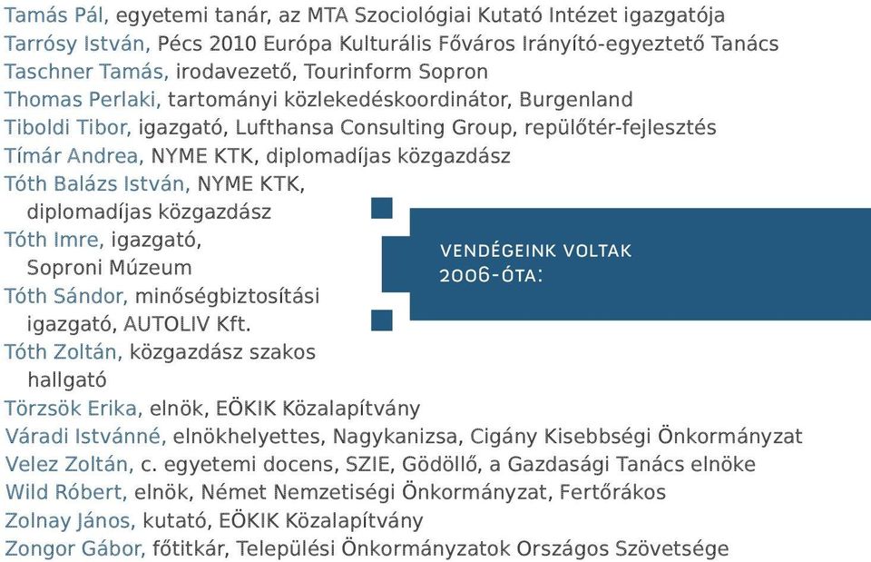 István, NYME KTK, diplomadíjas közgazdász Tóth Imre, igazgató, Soproni Múzeum Tóth Sándor, minőségbiztosítási igazgató, AUTOLIV Kft.