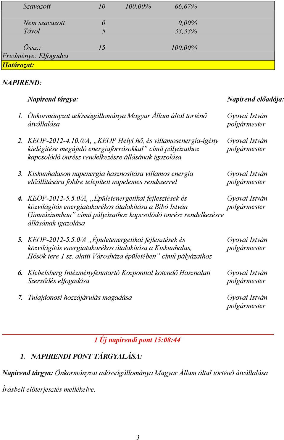 0/A, KEOP Helyi hő, és villamosenergia-igény kielégítése megújuló energiaforrásokkal című pályázathoz kapcsolódó önrész rendelkezésre állásának igazolása 3.