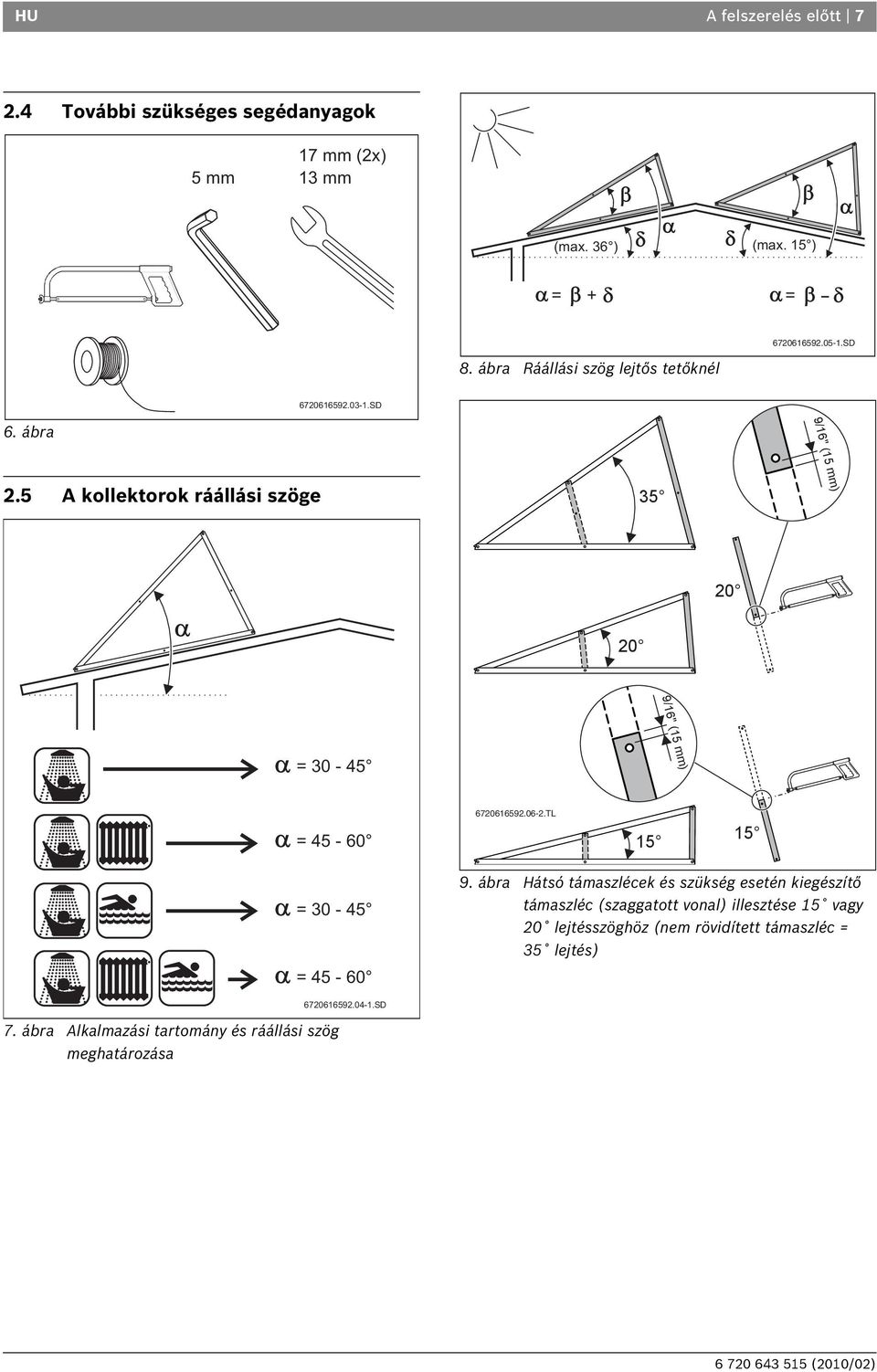 5 A kollektorok ráállási szöge 35 20 20 =30-45 9/16" (15 mm) =45-60 6720616592.06-2.TL 15 15 =30-45 =45-60 9.