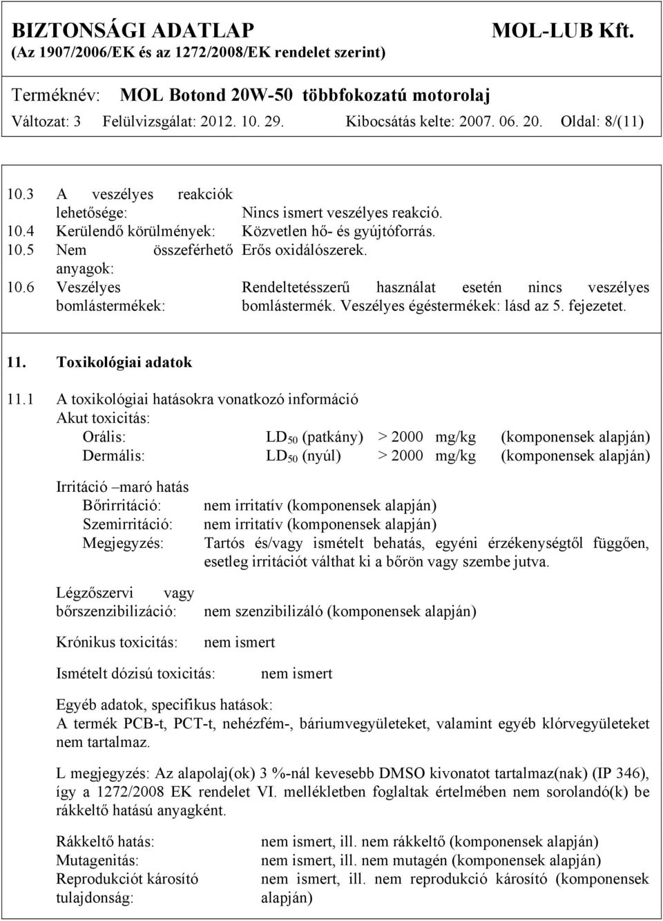 Toxikológiai adatok 11.