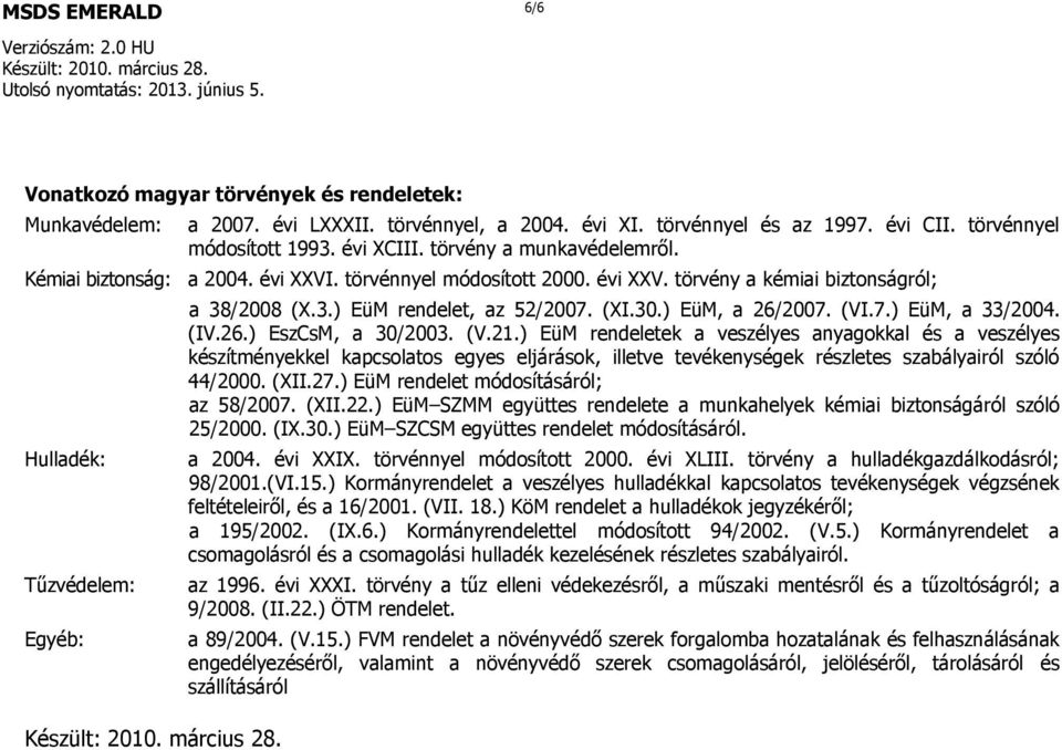 (XI.30.) EüM, a 26/2007. (VI.7.) EüM, a 33/2004. (IV.26.) EszCsM, a 30/2003. (V.21.