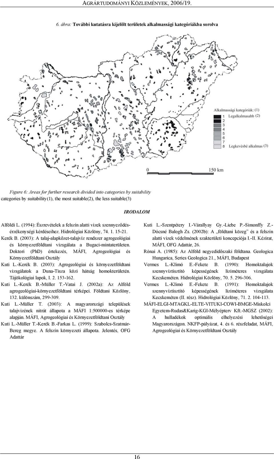 (2003): A talaj-alapkőzet-talajvíz rendszer agrogeológiai és környezetföldtani vizsgálata a Bugaci-mintaterületen. Doktori (PhD) értekezés, MÁFI, Agrogeológiai és Környezetföldtani Osztály Kuti L.