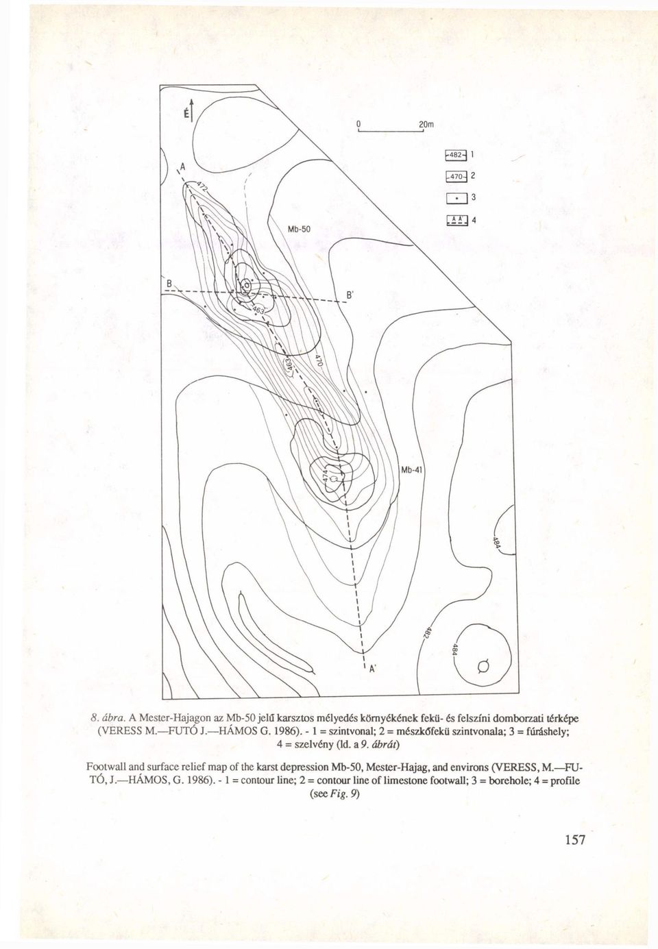 ábrát) Footwall and surface relief map of the karst depression Mb-50, Mester-Hajag, and environs (VERESS, M.