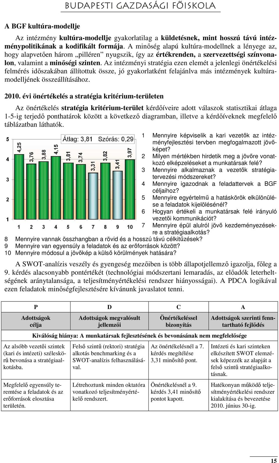 Az intézményi stratégia ezen elemét a jelenlegi önértékelési felmérés időszakában állítottuk össze, jó gyakorlatként felajánlva más intézmények kultúramodelljének összeállításához. 00.