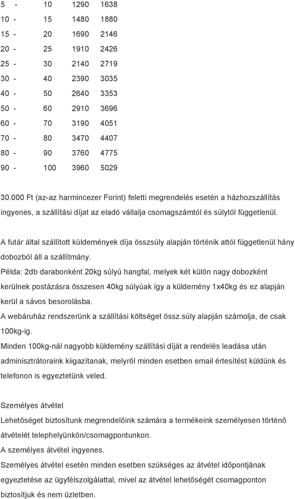 A futár által szállított küldemények díja összsúly alapján történik attól függetlenül hány dobozból áll a szállítmány.