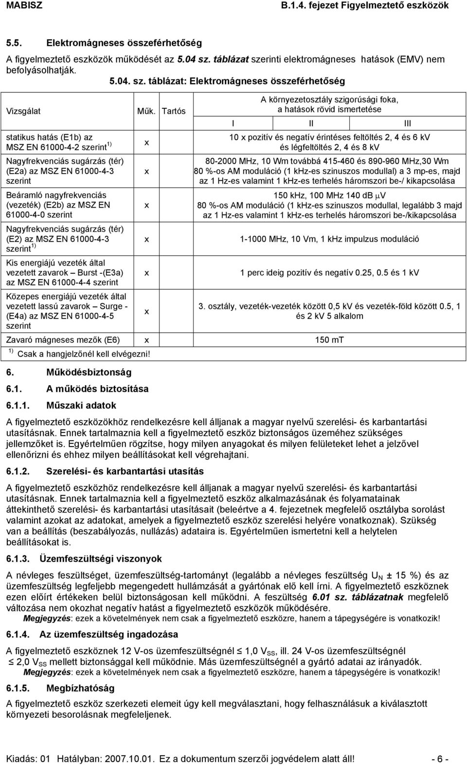 légfeltöltés 2, 4 és 8 kv Nagyfrekvenciás sugárzás (tér) (E2a) az MSZ EN 61000-4-3 szerint Beáramló nagyfrekvenciás (vezeték) (E2b) az MSZ EN 61000-4-0 szerint 80-2000 MHz, 10 Wm továbbá 415-460 és