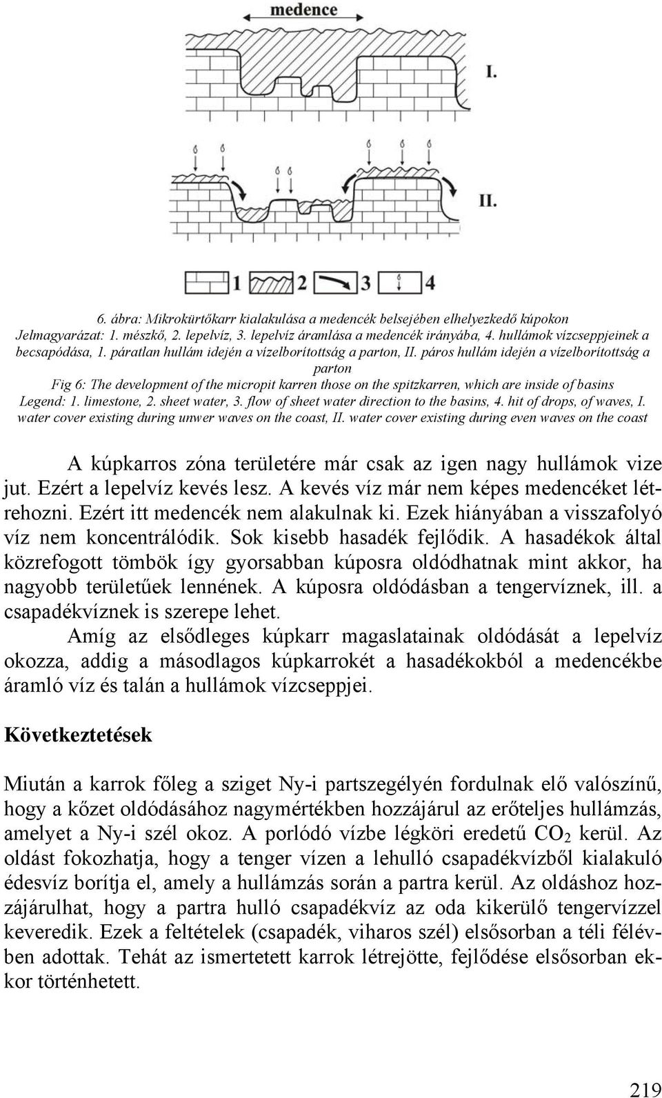 páros hullám idején a vízelborítottság a parton Fig 6: The development of the micropit karren those on the spitzkarren, which are inside of basins Legend: 1. limestone, 2. sheet water, 3.