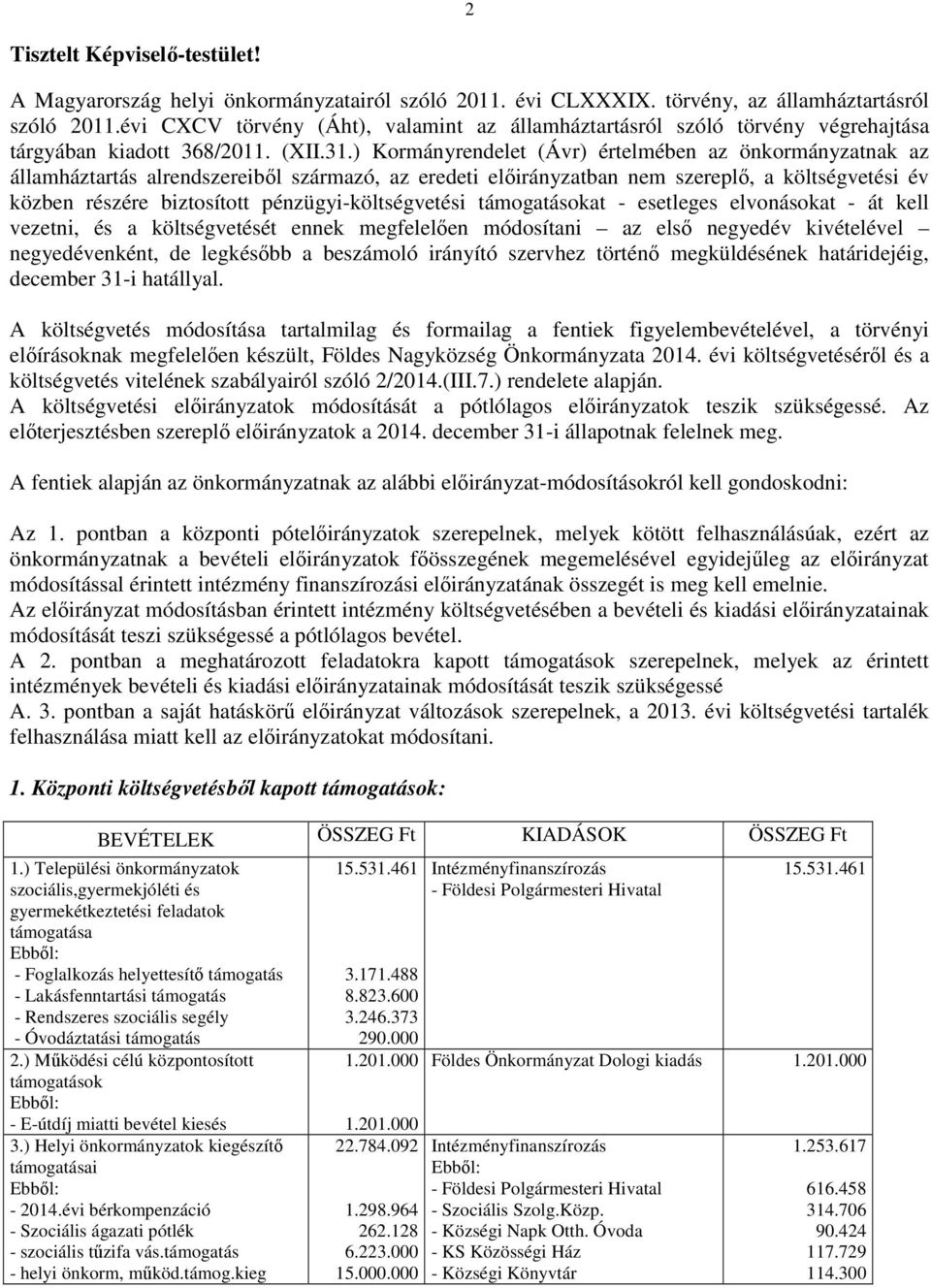 ) Kormányrendelet (Ávr) értelmében az önkormányzatnak az államháztartás alrendszereiből származó, az eredeti előirányzatban nem szereplő, a költségvetési év közben részére biztosított