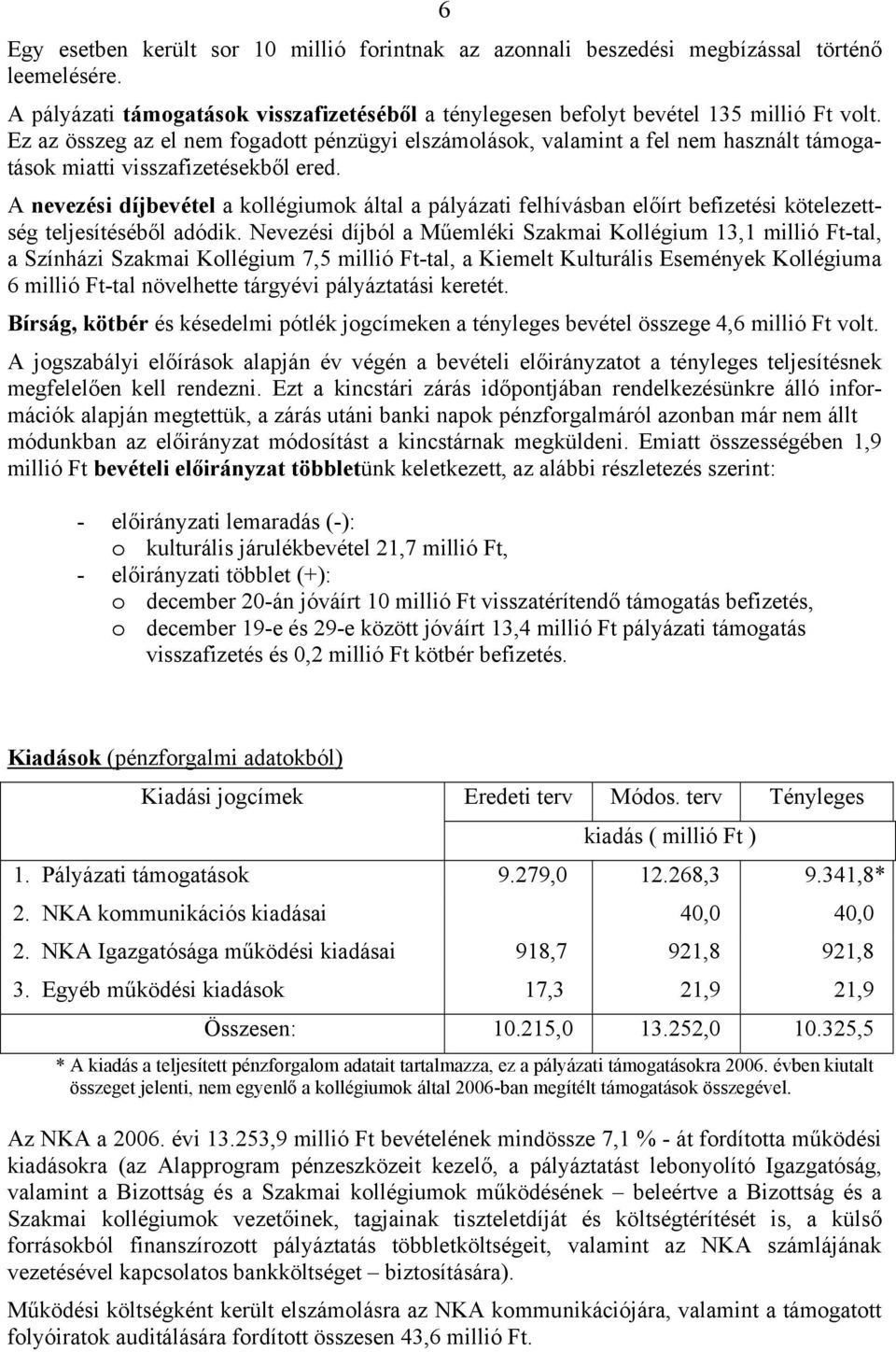 A nevezési díjbevétel a kollégiumok által a pályázati felhívásban előírt befizetési kötelezettség teljesítéséből adódik.