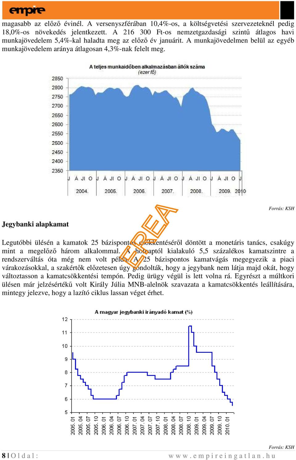 Jegybanki alapkamat Forrás: KSH Legutóbbi ülésén a kamatok 25 bázispontos csökkentésérıl döntött a monetáris tanács, csakúgy mint a megelızı három alkalommal.