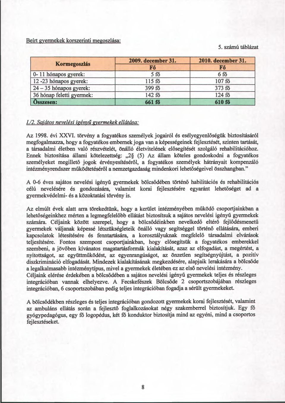 Sajátos nevelési igényű gyermekek ellátása: Az 1998. évi XXVI.