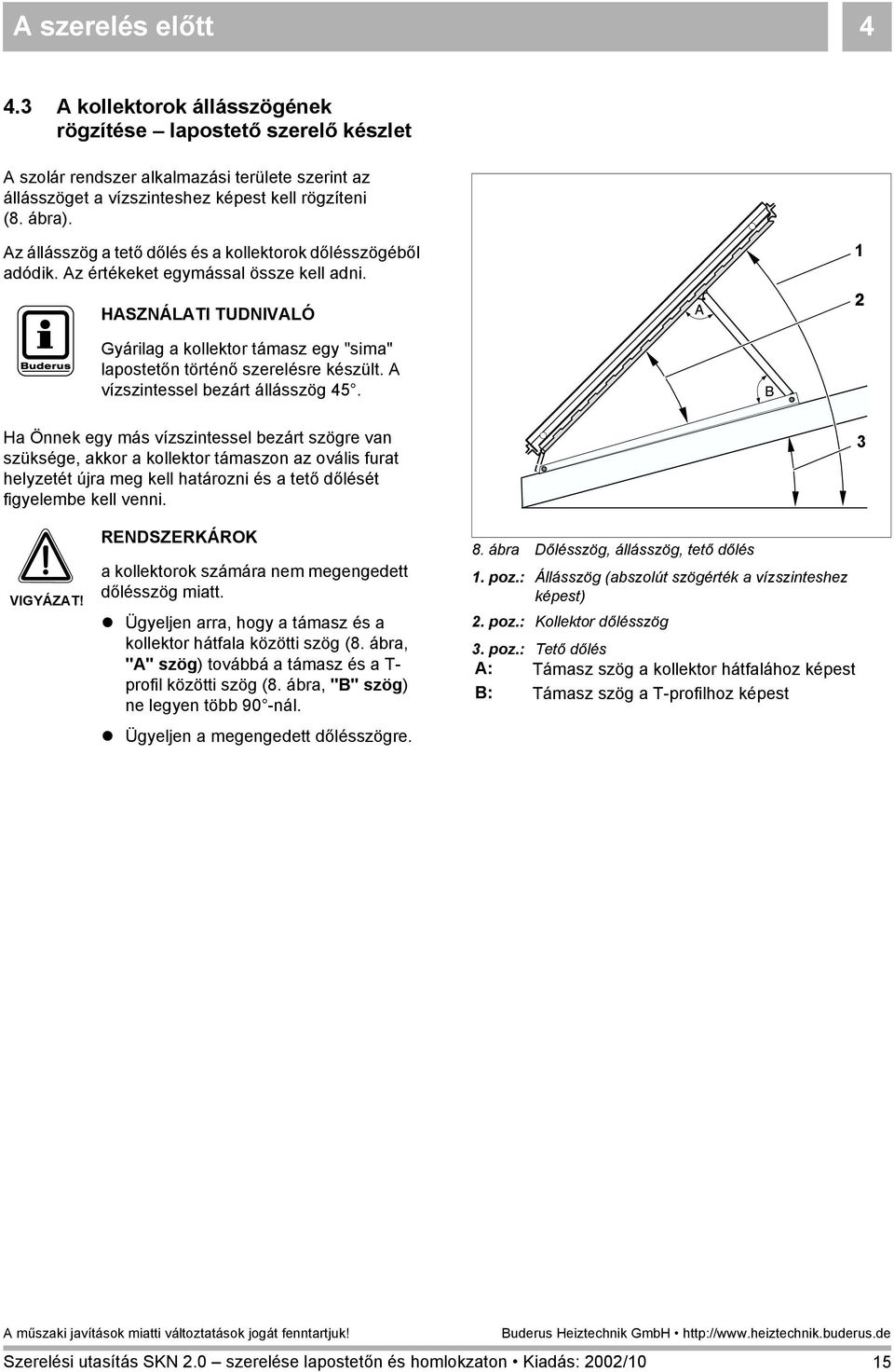 A vízszintessel bezárt állásszög 45.