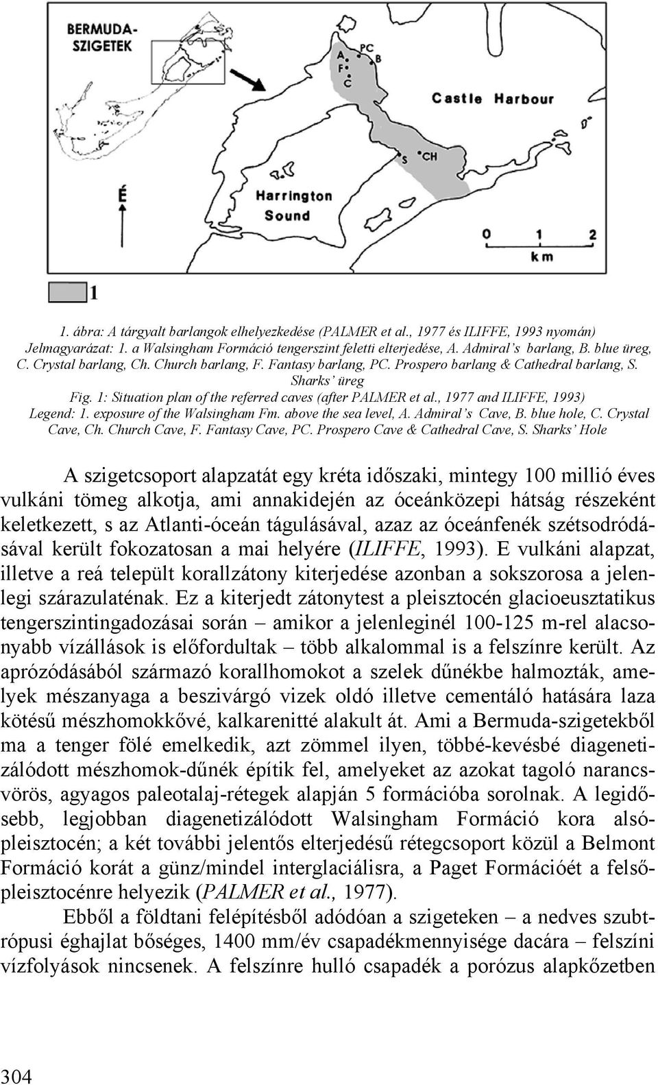 , 1977 and ILIFFE, 1993) Legend: 1. exposure of the Walsingham Fm. above the sea level, A. Admiral s Cave, B. blue hole, C. Crystal Cave, Ch. Church Cave, F. Fantasy Cave, PC.