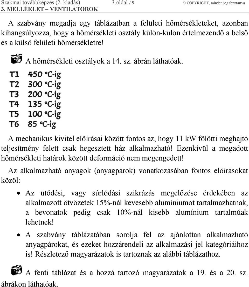 külső felületi hőmérsékletre! A hőmérsékleti osztályok a 14. sz. ábrán láthatóak.