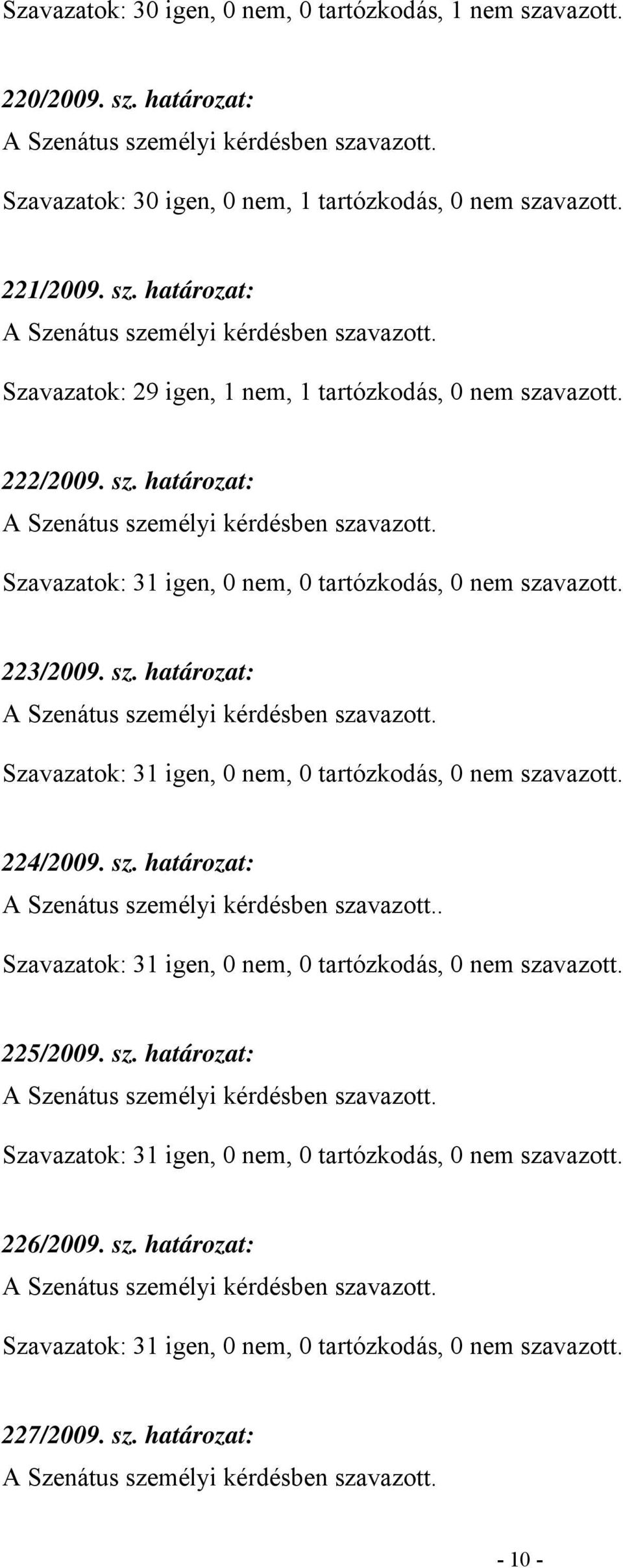 sz. határozat: Szavazatok: 29 igen, 1 nem, 1 tartózkodás, 0 nem szavazott.