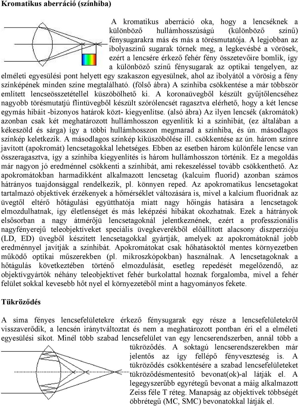 egyesülési pont helyett egy szakaszon egyesülnek, ahol az ibolyától a vörösig a fény színképének minden színe megtalálható.