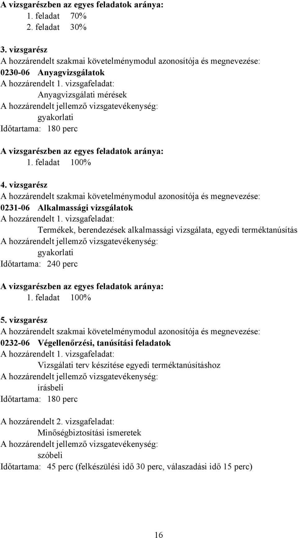 vizsgarész A hozzárendelt szakmai követelménymodul azonosítója és megnevezése: 0231-06 Alkalmassági vizsgálatok A hozzárendelt 1.