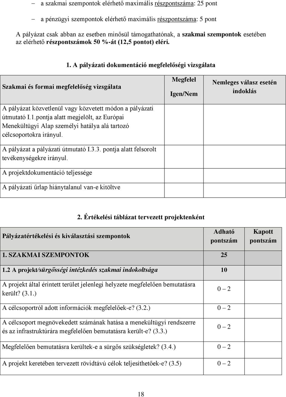 A pályázati dokumentáció megfelelőségi vizsgálata Szakmai és formai megfelelőség vizsgálata A pályázat közvetlenül vagy közvetett módon a pályázati útmutató I.1.