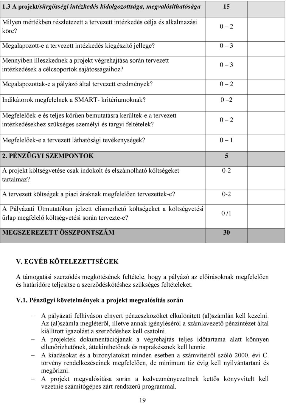 0 3 Megalapozottak-e a pályázó által tervezett eredmények? 0 2 Indikátorok megfelelnek a SMART- kritériumoknak?