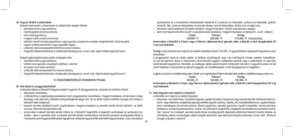 Biztosító által rendszeresített kitöltött formanyomtatvány, Kiegészítõ Balesetbiztosításnál a közlekedési társaság (busz, vonat, hajó, légi) hivatalos jegyzõkönyve is.