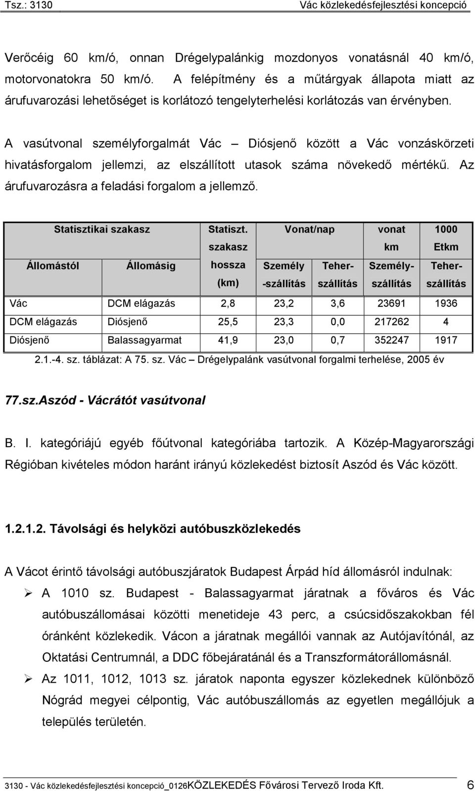 A vasútvonal személyforgalmát Vác Diósjenő között a Vác vonzáskörzeti hivatásforgalom jellemzi, az elszállított utasok száma növekedő mértékű. Az árufuvarozásra a feladási forgalom a jellemző.