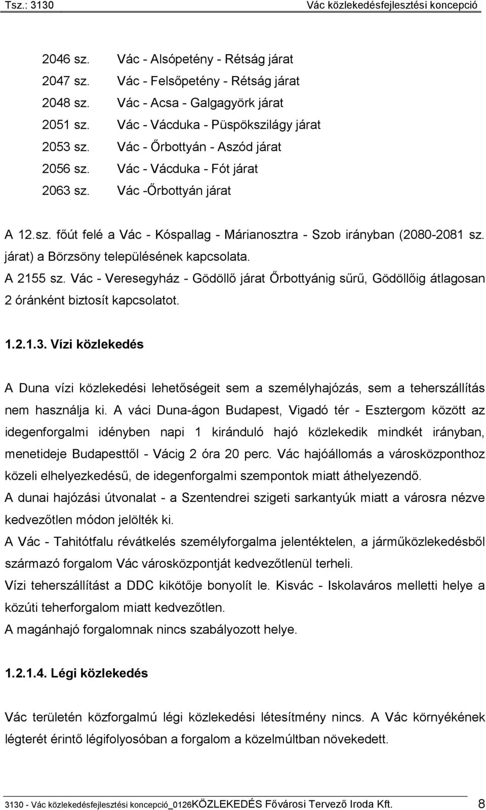 járat) a Börzsöny településének kapcsolata. A 2155 sz. Vác - Veresegyház - Gödöllő járat Őrbottyánig sűrű, Gödöllőig átlagosan 2 óránként biztosít kapcsolatot. 1.2.1.3.