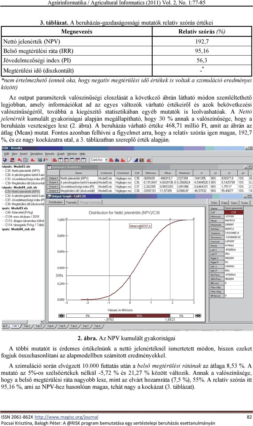 (diszkontált) - * *nem értelmezhető (ennek oka, hogy negatív megtérülési idő értékek is voltak a szimuláció eredményei között) Az output paraméterek valószínűségi eloszlását a következő ábrán látható