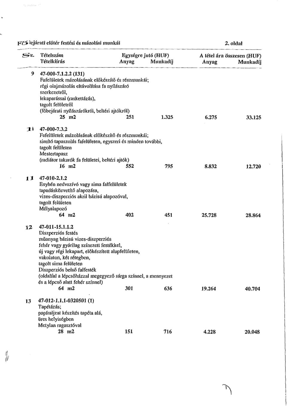 2(131) Fafelületek mázolásának előkészítő és részmunkái; régi olajmázolás eltávolítása fa nyílászáró szerkezetről, lekaparással (raskettázás), tagolt felületről (főbejárati nyílászárókról, beltéri