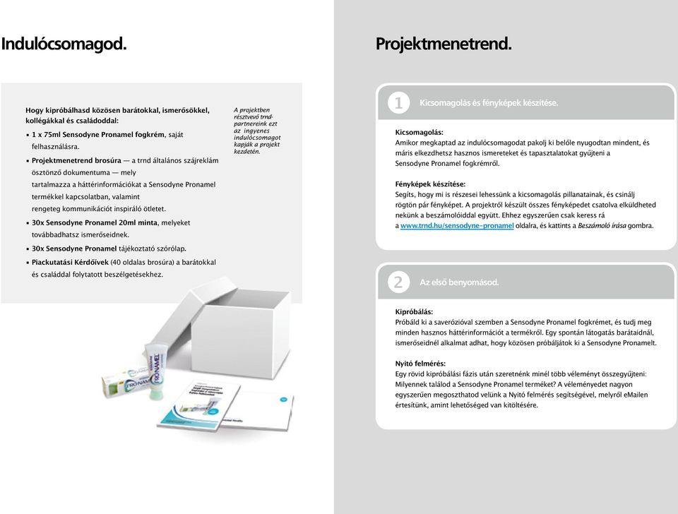 ötletet. 30x Sensodyne Pronamel 20ml minta, melyeket továbbadhatsz ismerőseidnek. 30x Sensodyne Pronamel tájékoztató szórólap.