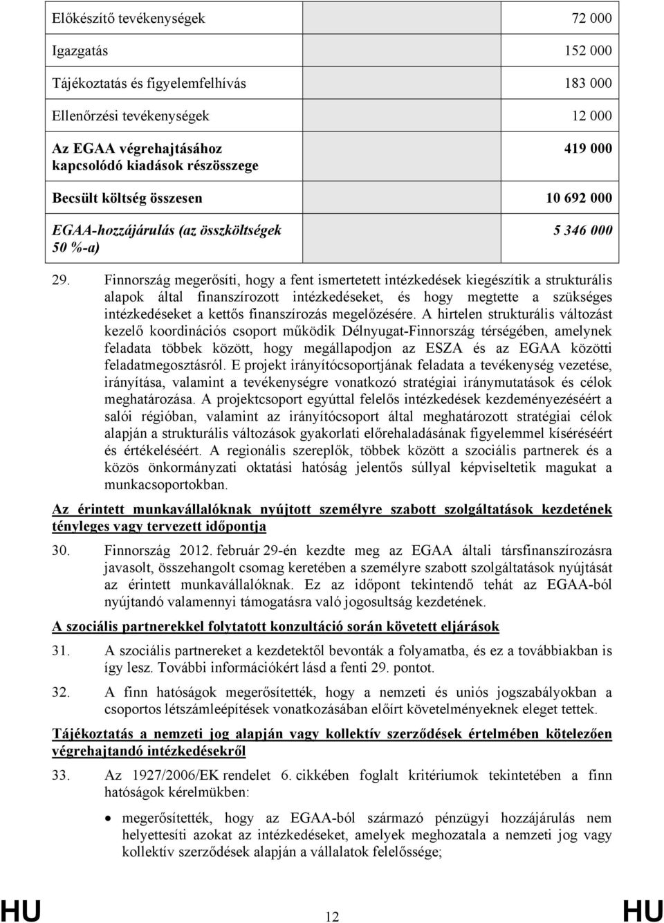 Finnország megerősíti, hogy a fent ismertetett intézkedések kiegészítik a strukturális alapok által finanszírozott intézkedéseket, és hogy megtette a szükséges intézkedéseket a kettős finanszírozás