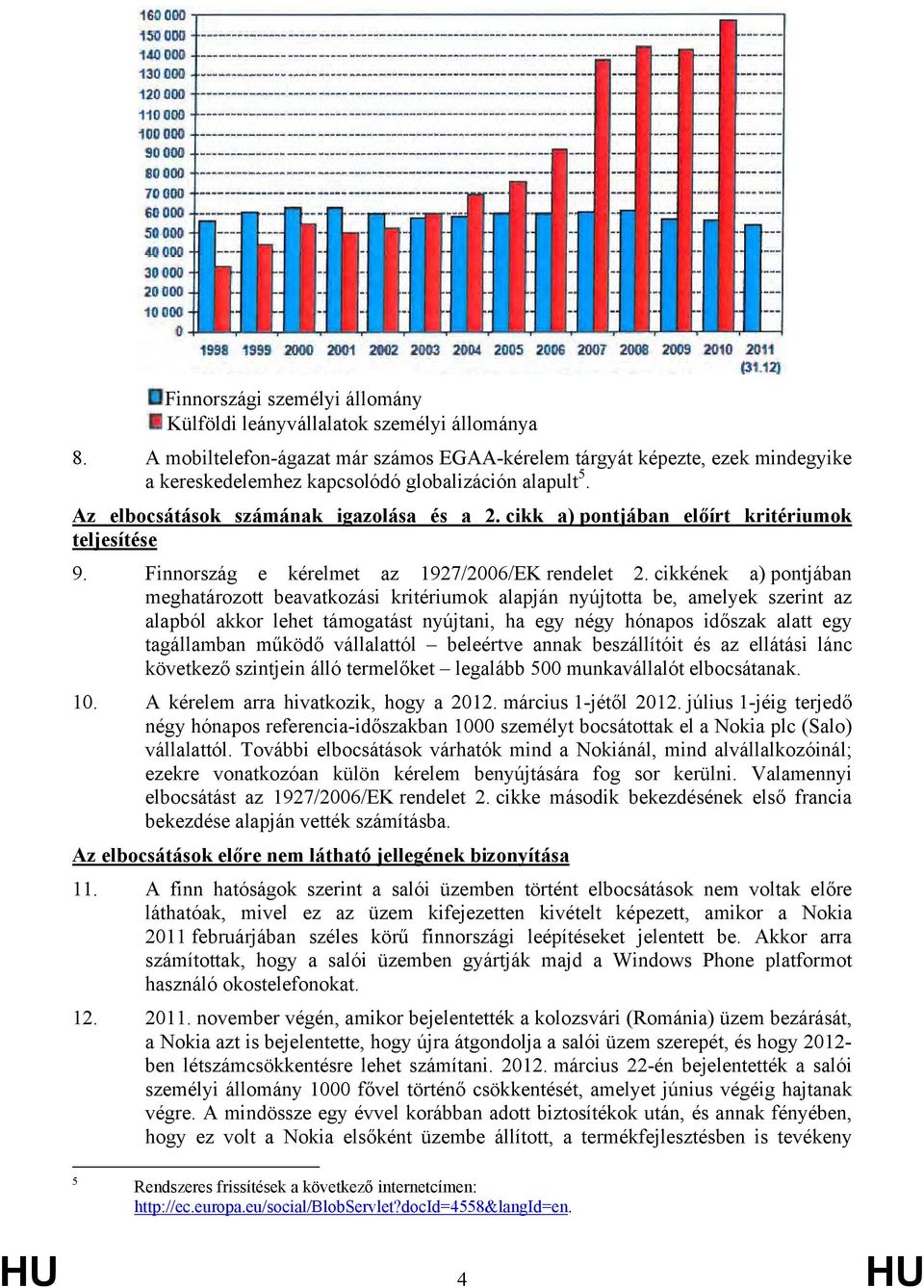 cikk a) pontjában előírt kritériumok teljesítése 9. Finnország e kérelmet az 1927/2006/EK rendelet 2.