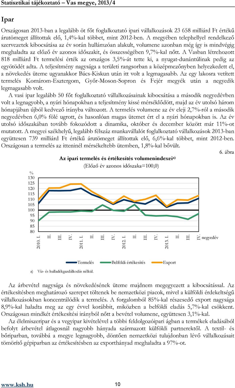 nőtt. A Vasban létrehozott 818 milliárd Ft termelési érték az országos 3,5%-át tette ki, a nyugat-dunántúlinak pedig az egyötödét adta.