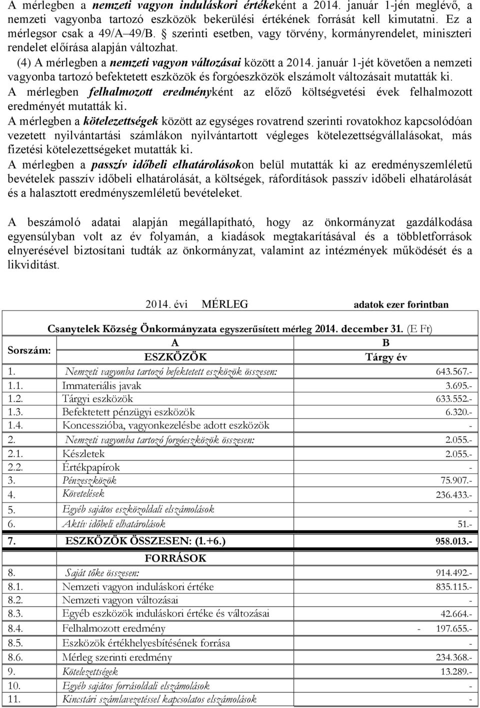 január 1-jét követően a nemzeti vagyonba tartozó befektetett eszközök és forgóeszközök elszámolt változásait mutatták ki.