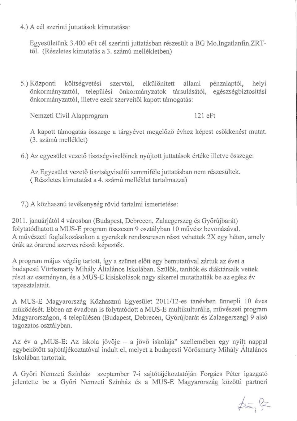 asat61, egeszsegbiztosititsi onkormanyzatt61, illetve ezek szerveit61 kapott tamogatas: Nemzeti Civil Alapprogram 121 eft A kapott tamogatas 6sszege a targyevet mege16z6 evhez kepest es6kkenest mutat.