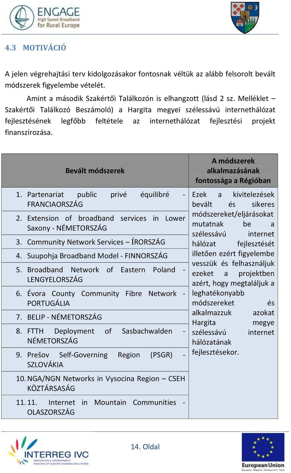 Partenariat public privé équilibré - FRANCIAORSZÁG 2. Extension of broadband services in Lower Saxony - NÉMETORSZÁG 3. Community Network Services ÍRORSZÁG 4. Suupohja Broadband Model - FINNORSZÁG 5.