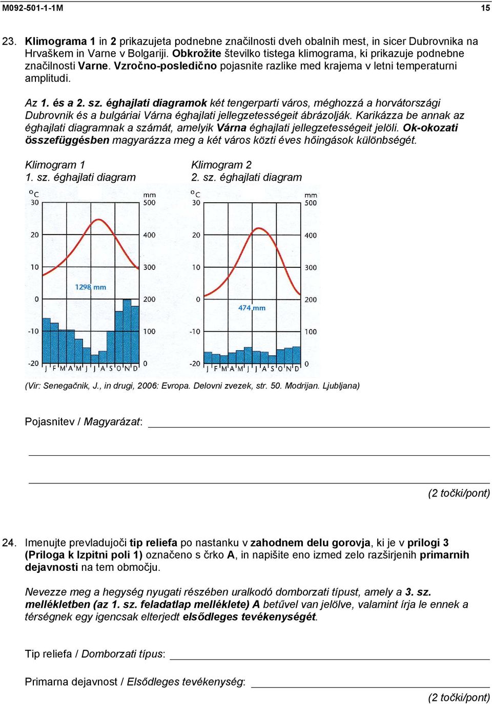 éghajlati diagramok két tengerparti város, méghozzá a horvátországi Dubrovnik és a bulgáriai Várna éghajlati jellegzetességeit ábrázolják.